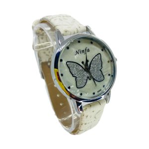 Reloj de Mujer Redondo en tonos Blanco con Mariposa N278