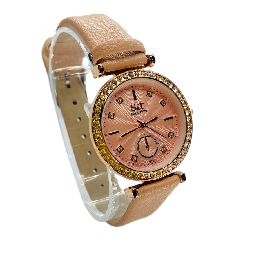 Reloj de Mujer Redondo en tonos Rosa con Brillos N279