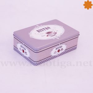 Caja metálica rectangular vintage de tonos grises